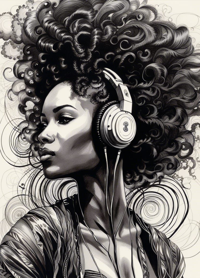 Ink Line Art of an African Woman