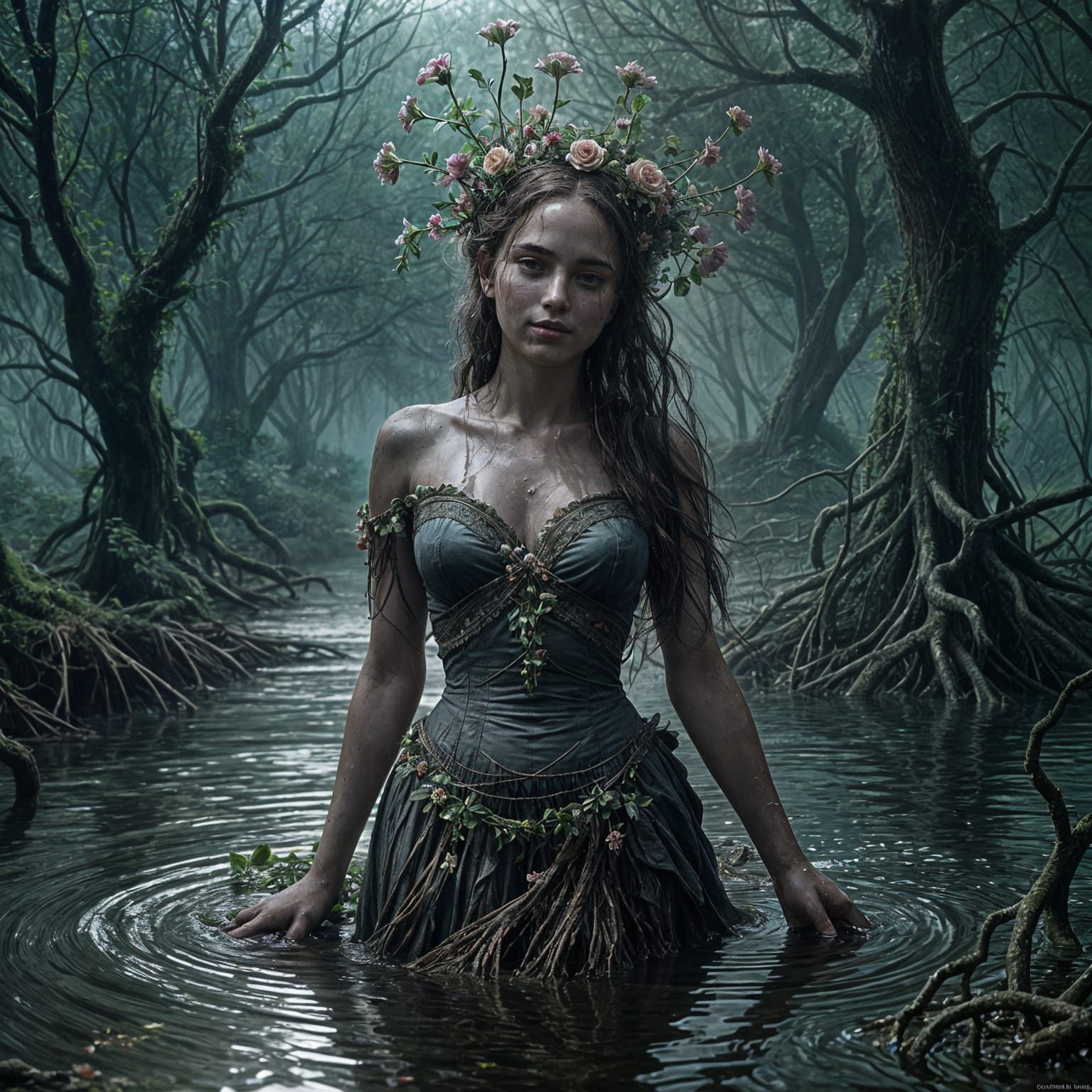 Mythical Maiden Ensnared by Nature's Beauty
