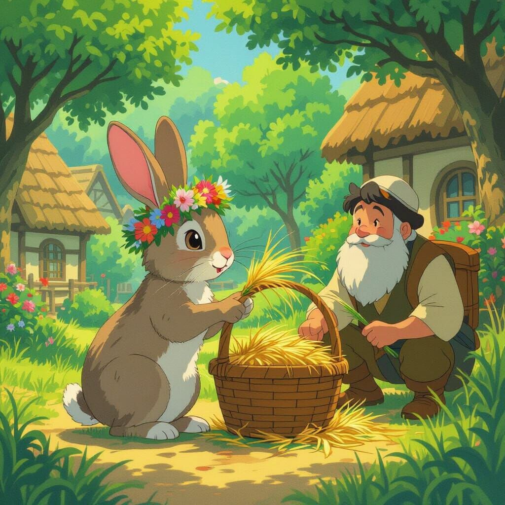 Rabbit Shepherd Scene in Whimsical Animation Style
