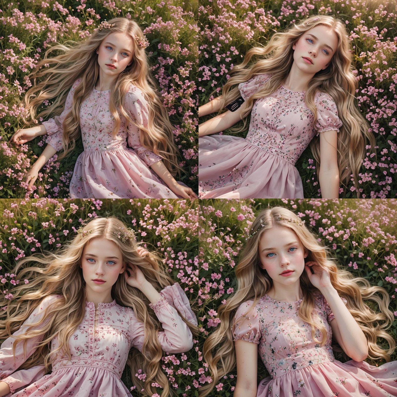 Blond Girl in Meadow Bathed in Sunshine