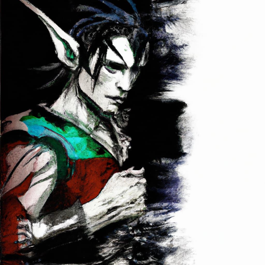 Moody Punk Elf in Distressed Charcoal Sketch Style