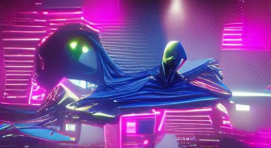 Hooded Alien Creature in Synthwave Neon
