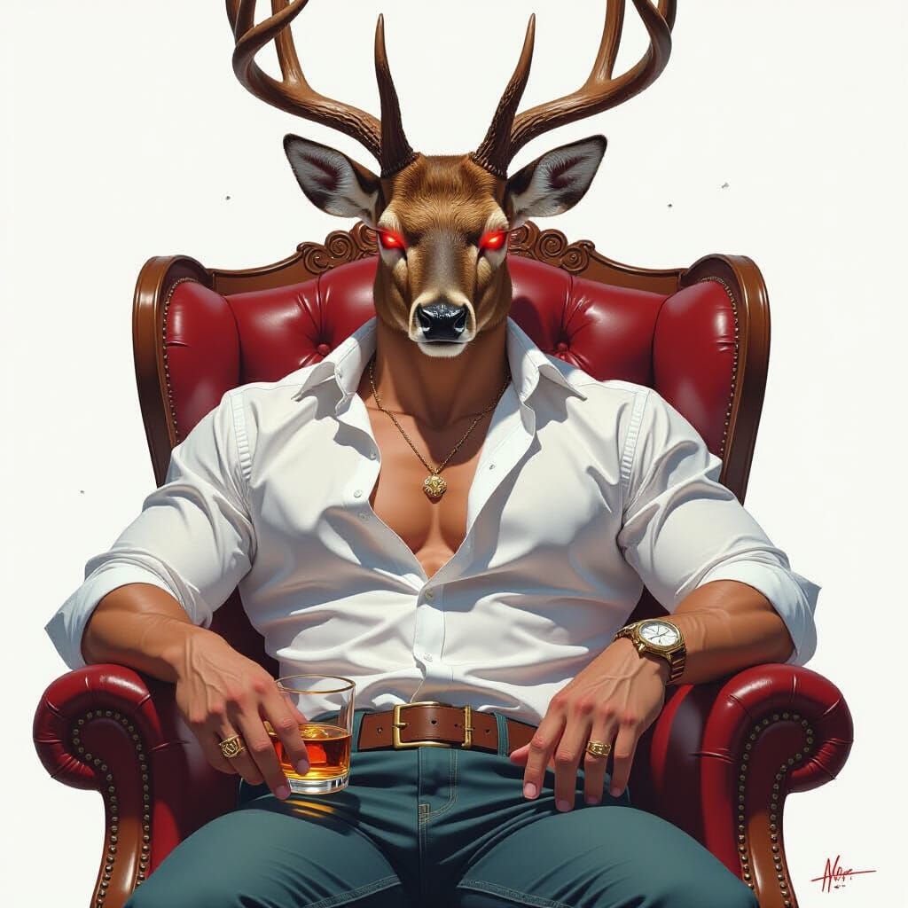 Hyperrealistic Deer Head with Human Torso
