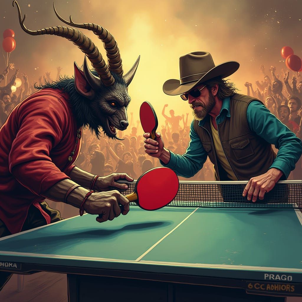 Krampus Plays Ping Pong Against Chuck Norris