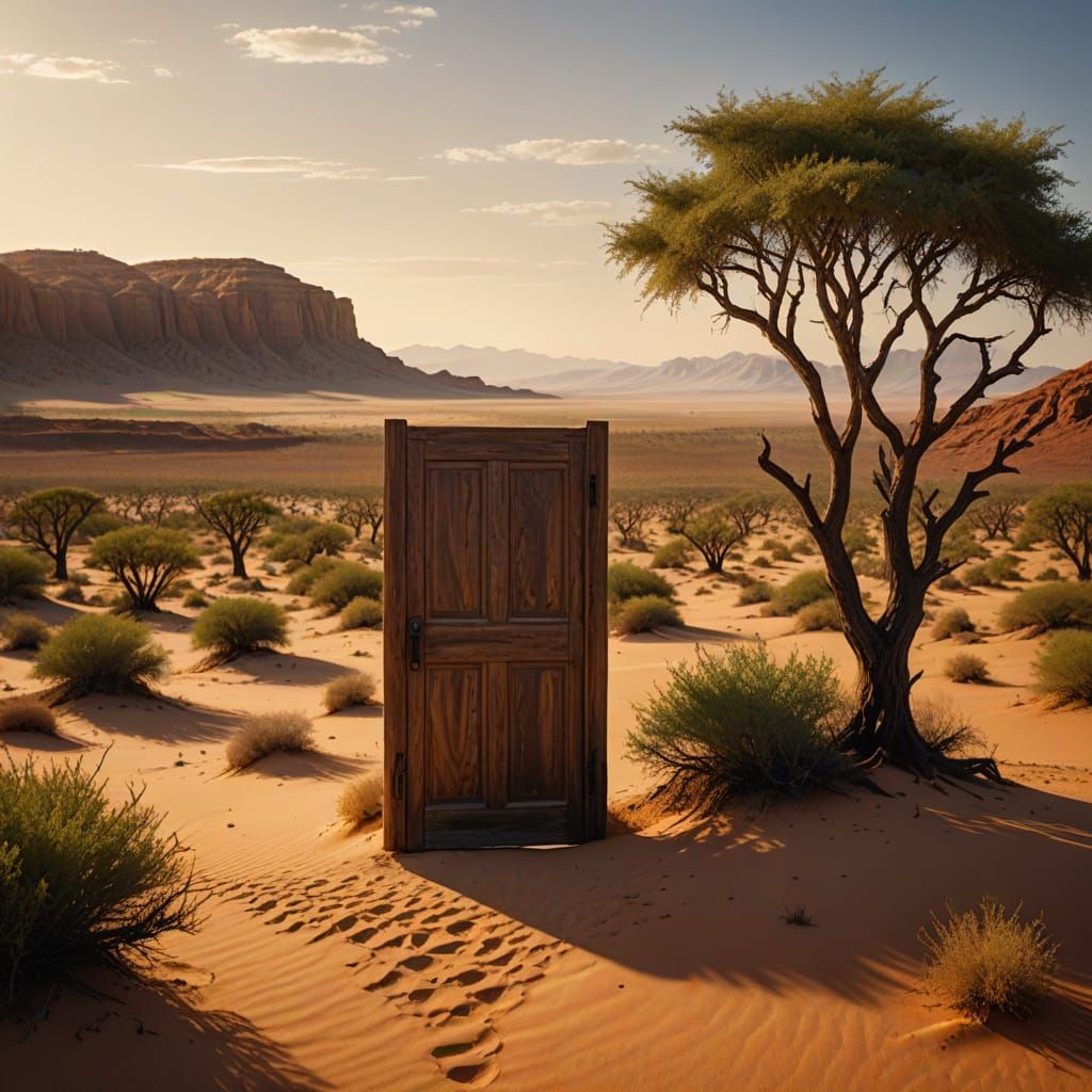 Desert Doorway Reveals Lush Forest in Golden Light