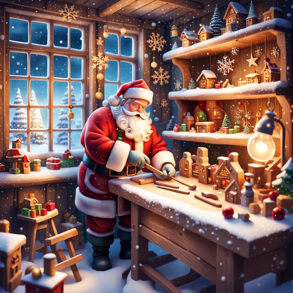 Santa's Cozy Workshop in Winter Wonderland