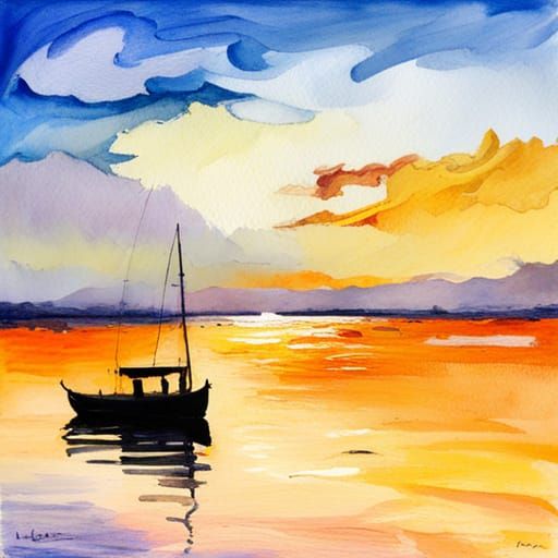 Horizon Boat in Gouache and Watercolor Style