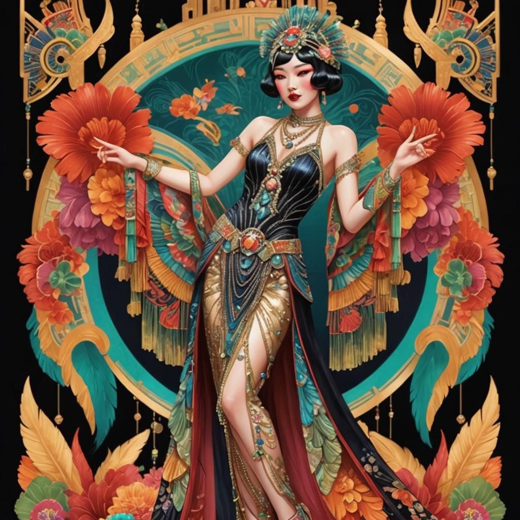 Art Deco Burlesque Woman in Candy Art Style