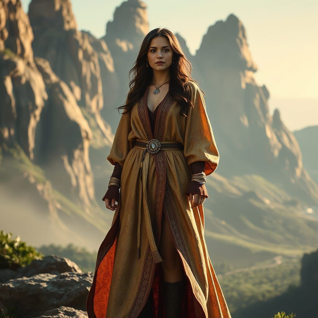 Heroic Woman in Fantasy Landscape with Soft Lighting