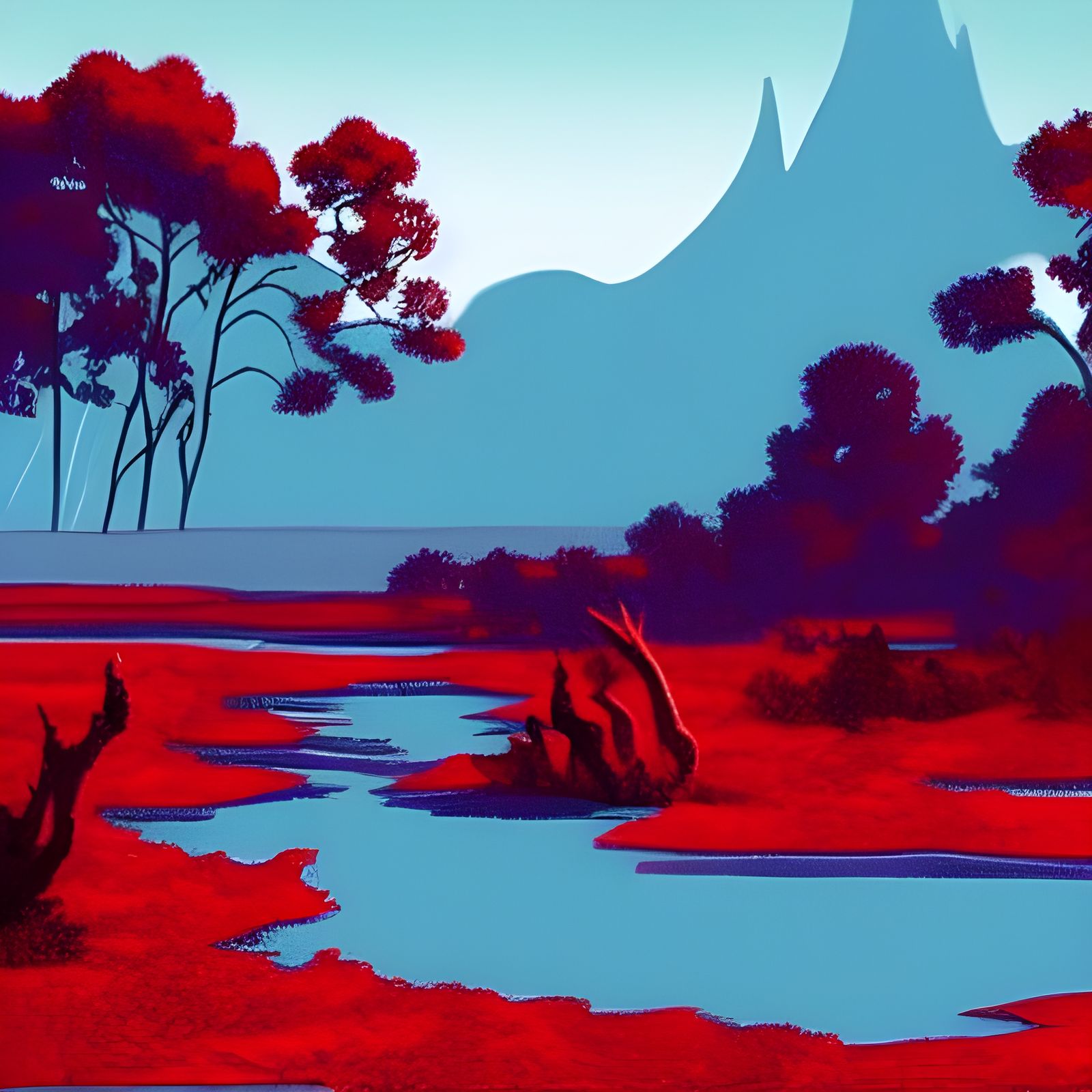Blue Creature Bathes in Red Swamp, Caza Style