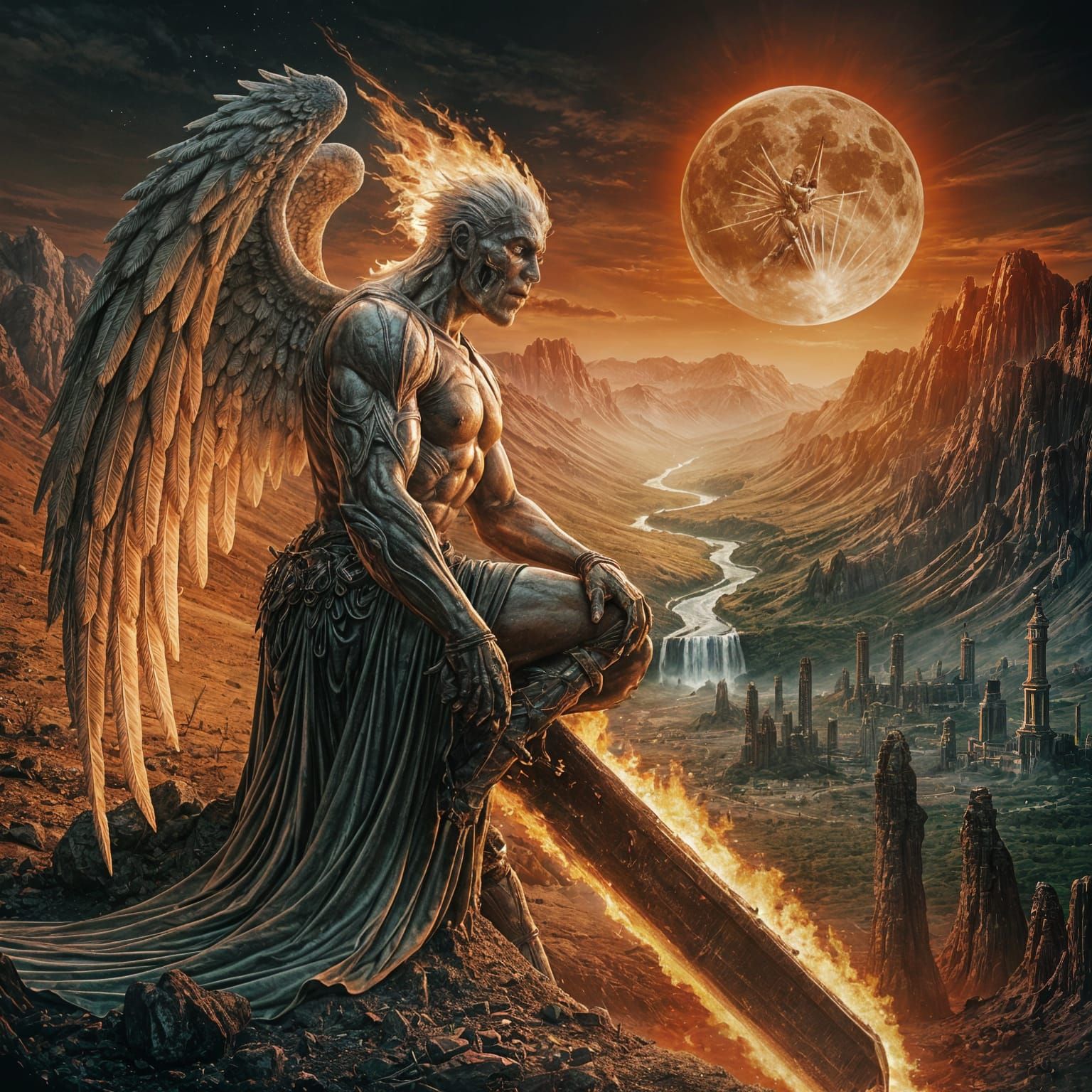 Mighty Angel of Death on Blazing Sword, Double Exposure