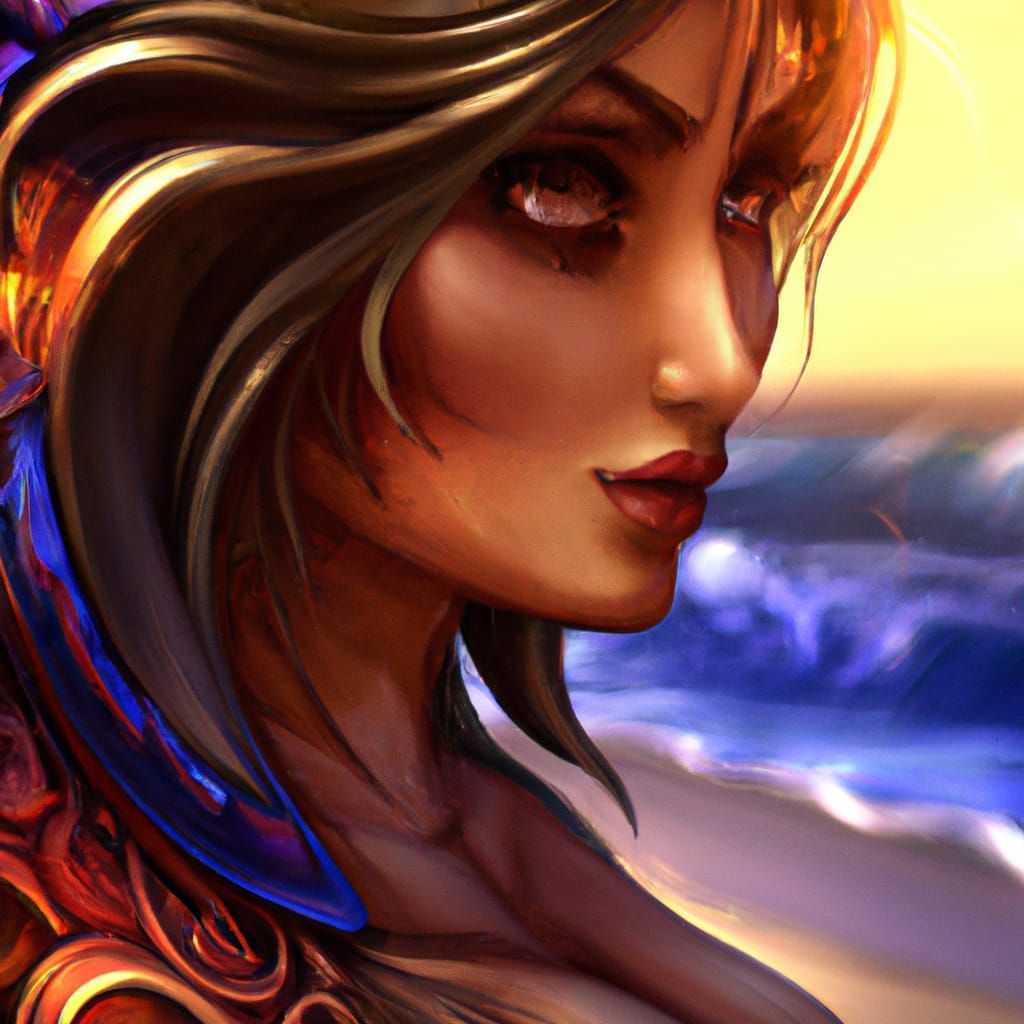 Beach Goddess Portrait in Cosmic Art Style
