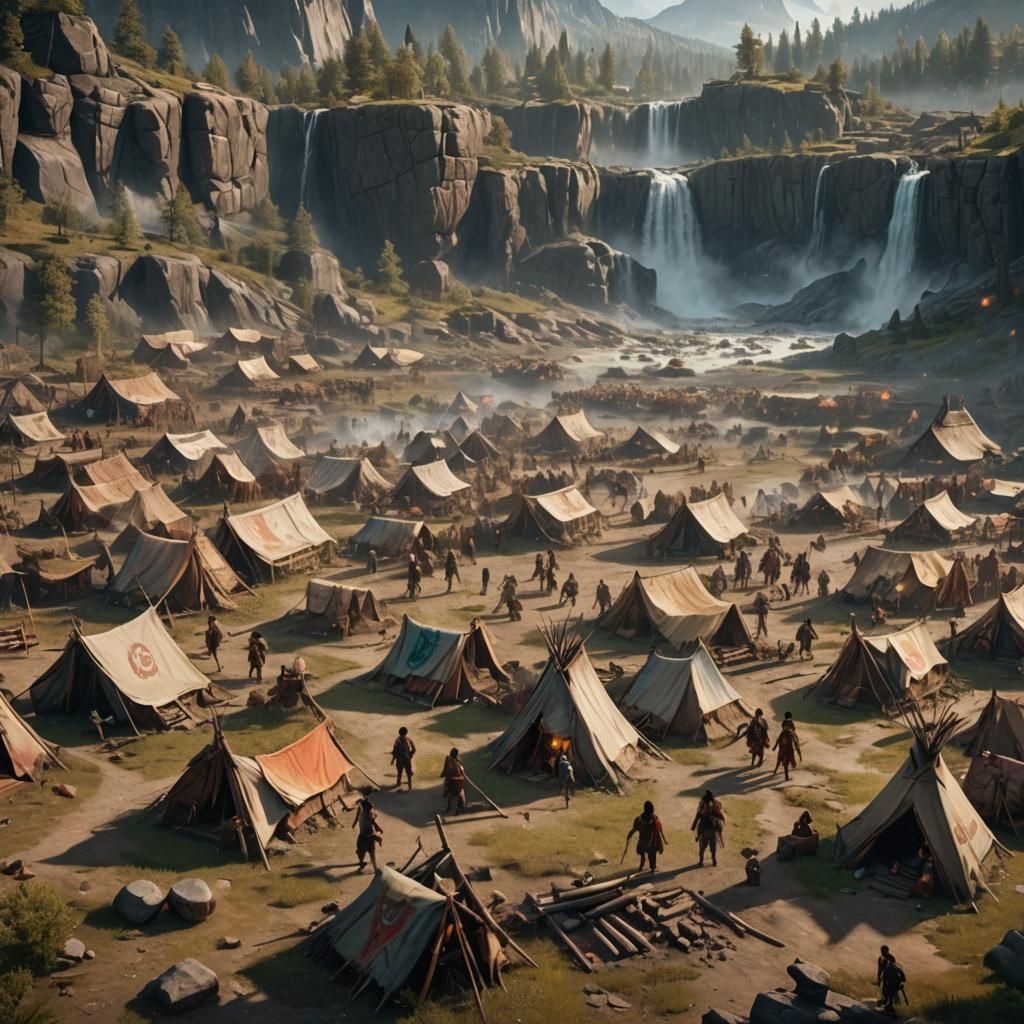 Native Americans Breaking Camp: Detailed Matte Painting
