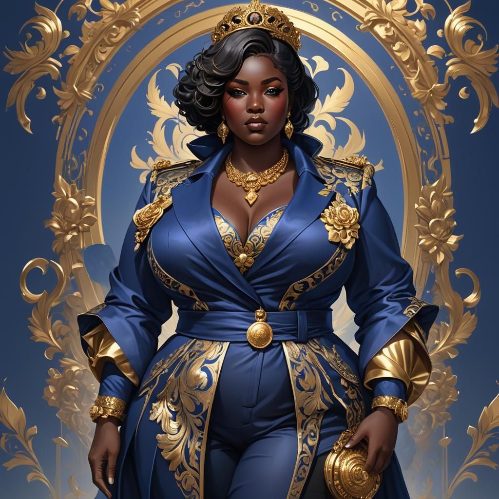 Elegant Plus Size Woman in Blue Outfit: Digital Painting