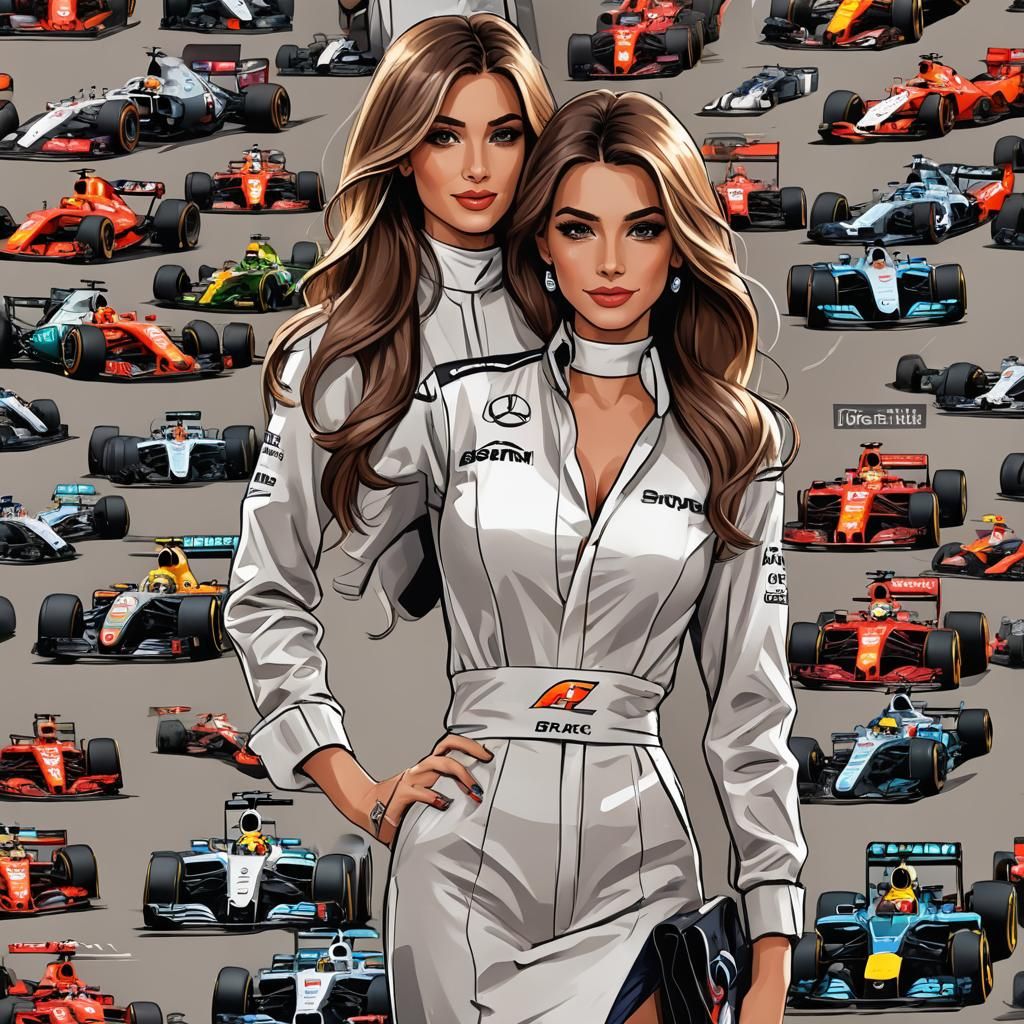 Cartoon Woman in Formula 1 Style