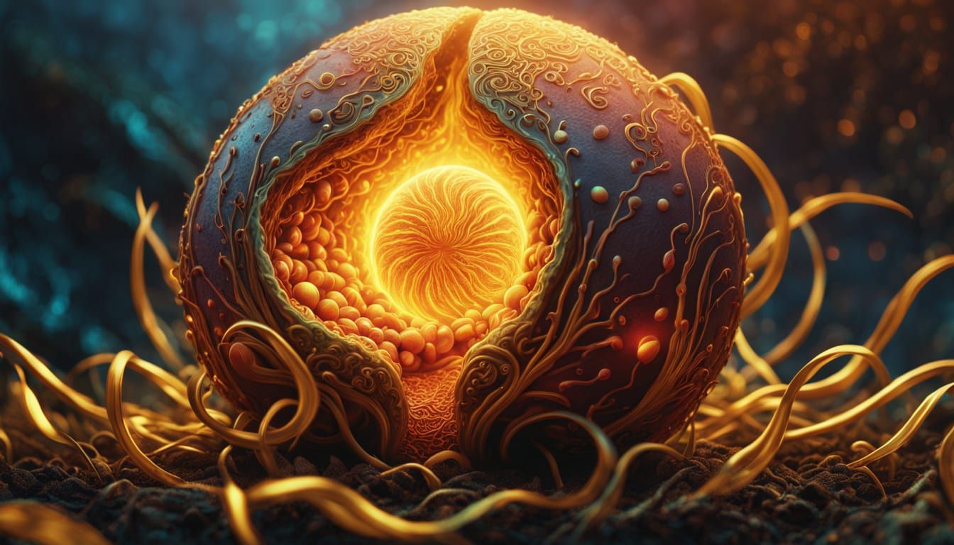 Omicron Seed with Iridescent Ovum in Digital Painting