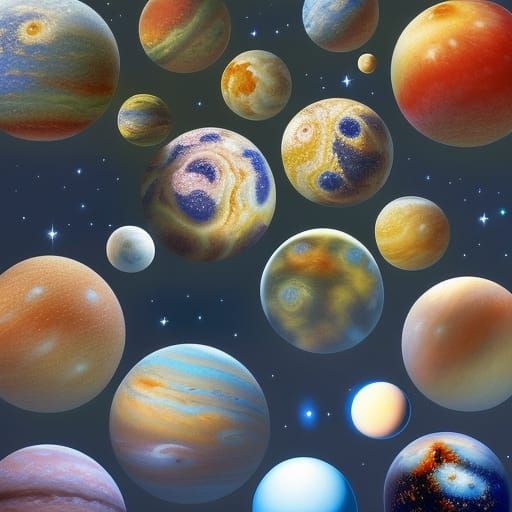 Fruit Tree with Blue Planets: Hyperrealistic Art