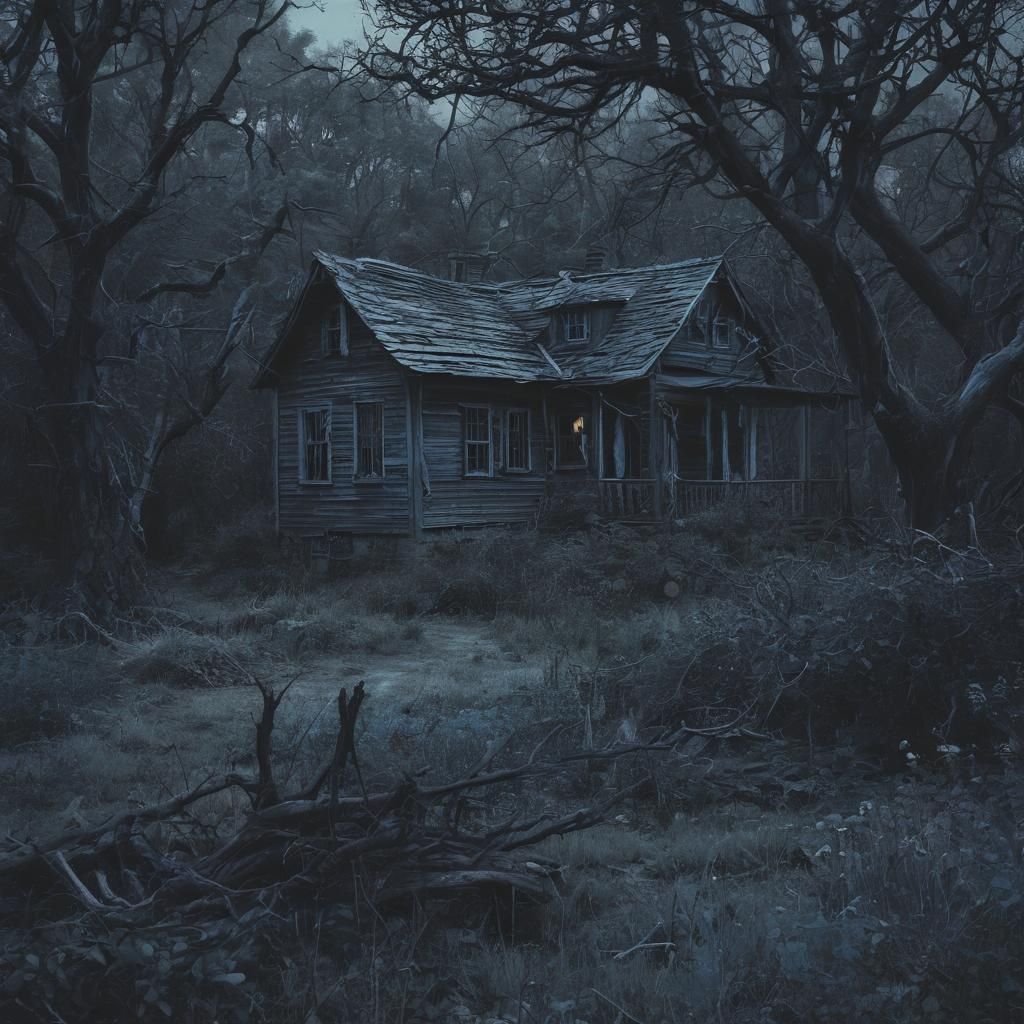 Eerie Gothic Landscape: Fragile House in Dark Forest