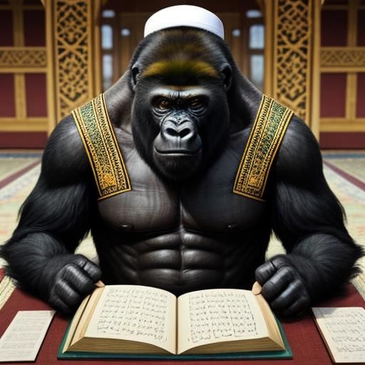 Gorilla Reading Quran in Mosque