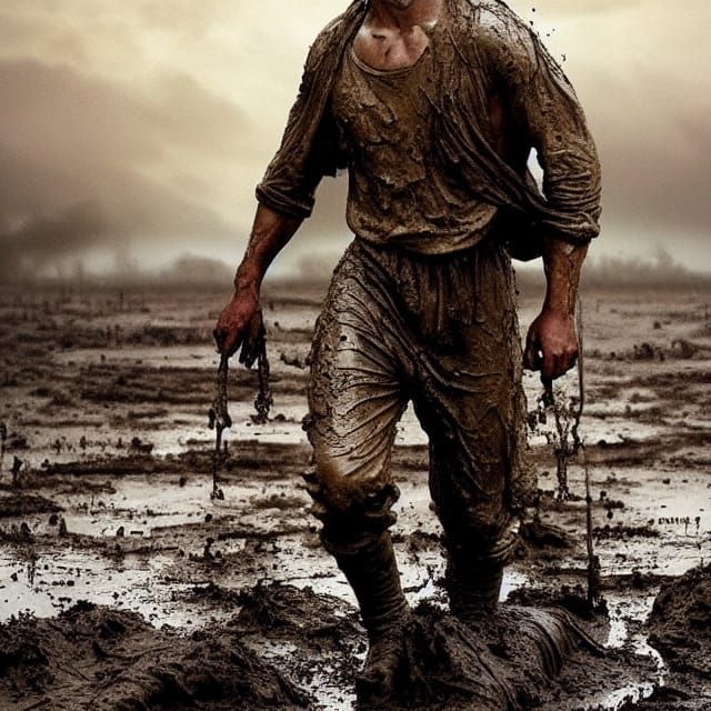 Epic Mud-Covered Soldier: Digital Matte Painting
