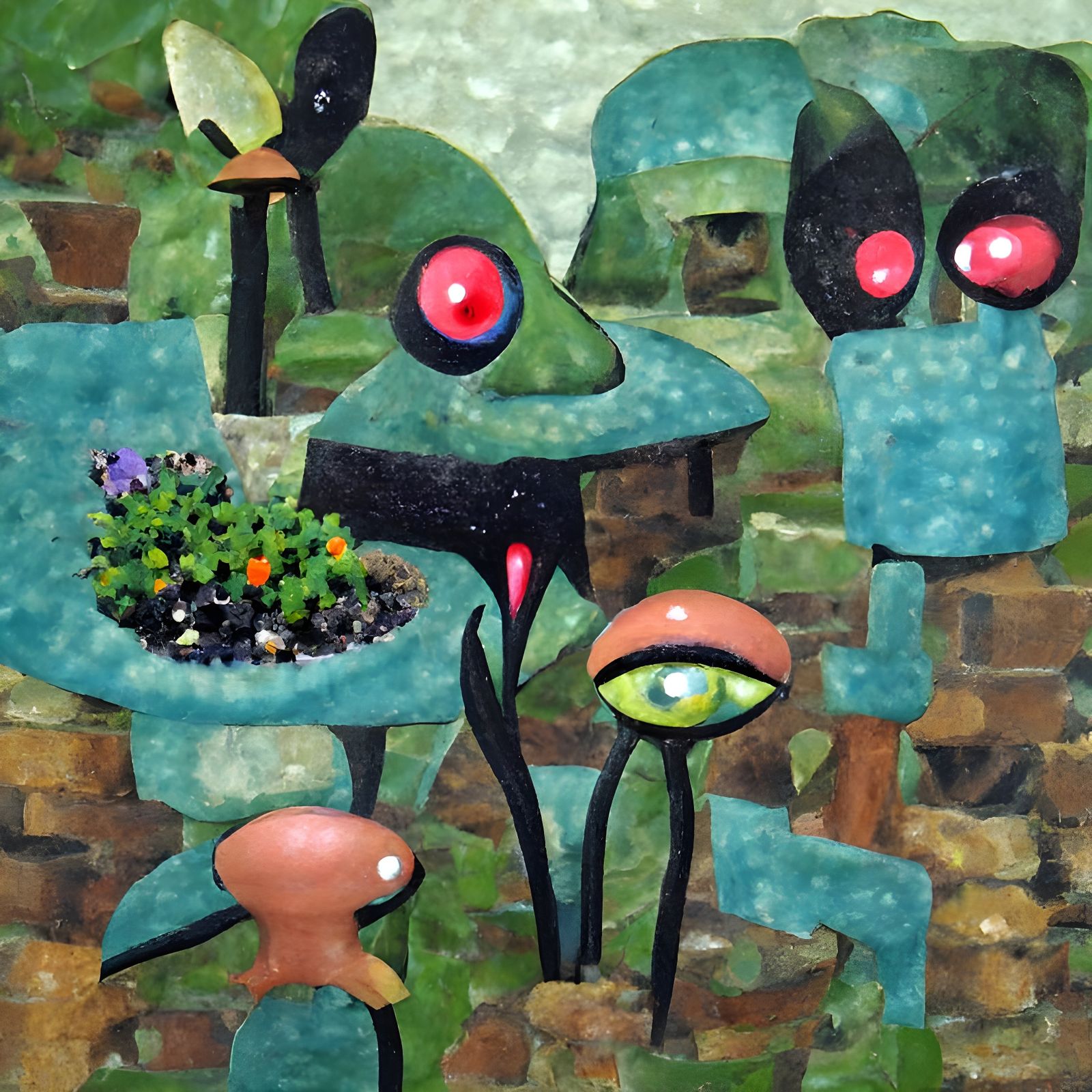 Alien Googly Eyeflowers in Surreal Pixel Art