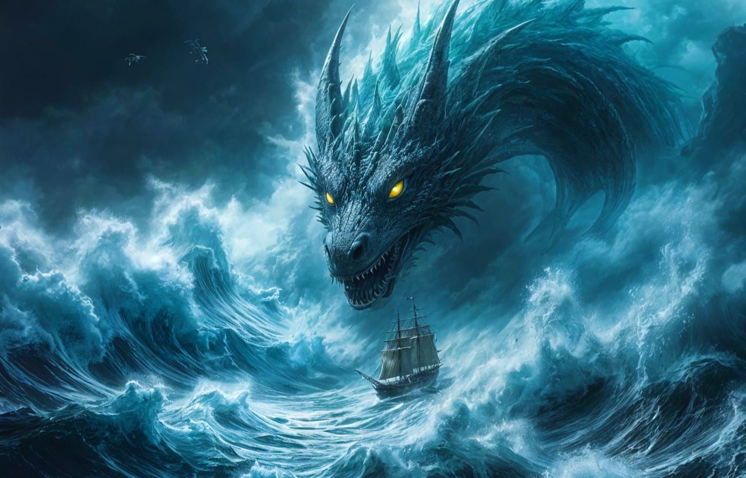 Sea Dragon Emerges in Stormy Ocean View