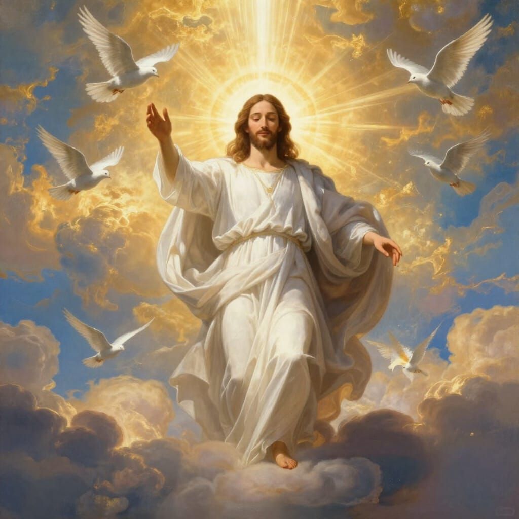 Lord Jesus Returns in Divine Light as Renaissance Painting