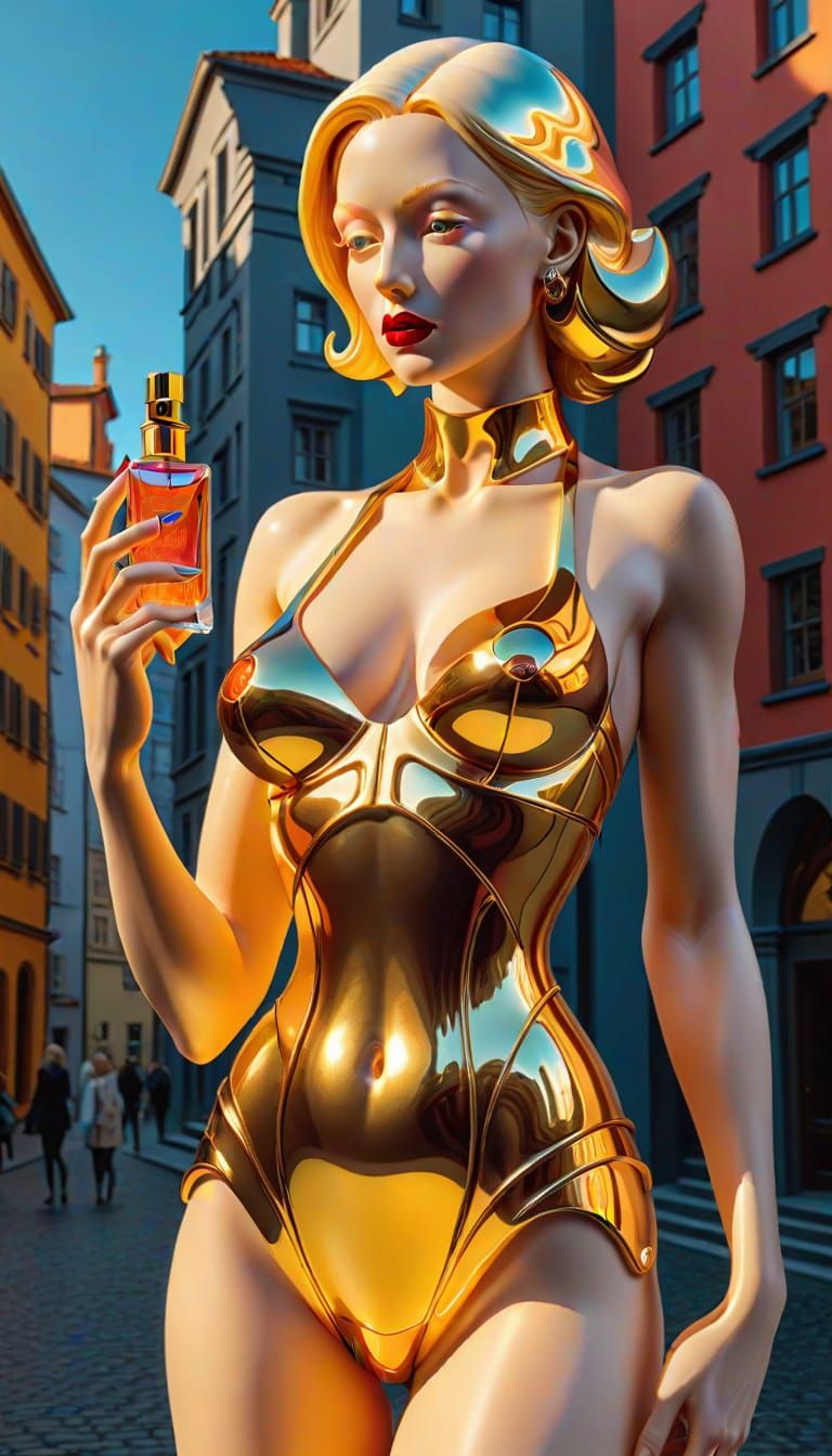 Albino Woman Holding Perfume Bottle Sculpture