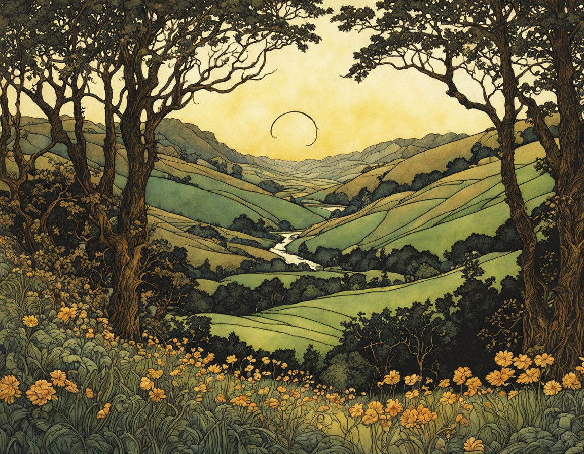 Mystical Woodland Landscape in Earthy Tones