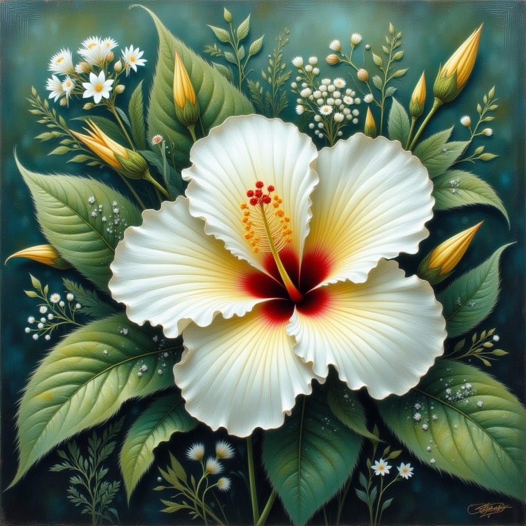 Gouldian Finch Nesting Among Hibiscus Flowers