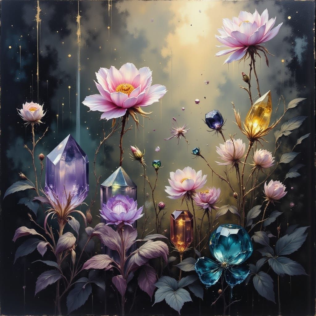 Gemstone Celestial Plants in Ethereal Sunlight