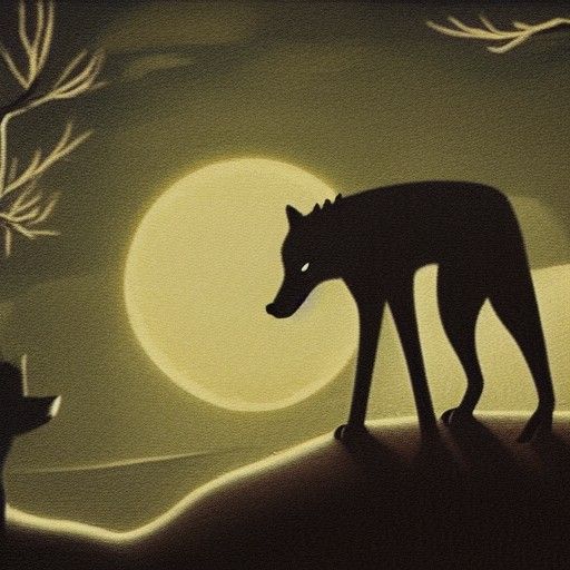 Wolf's Desperate Hunt in Moonlit Limbo