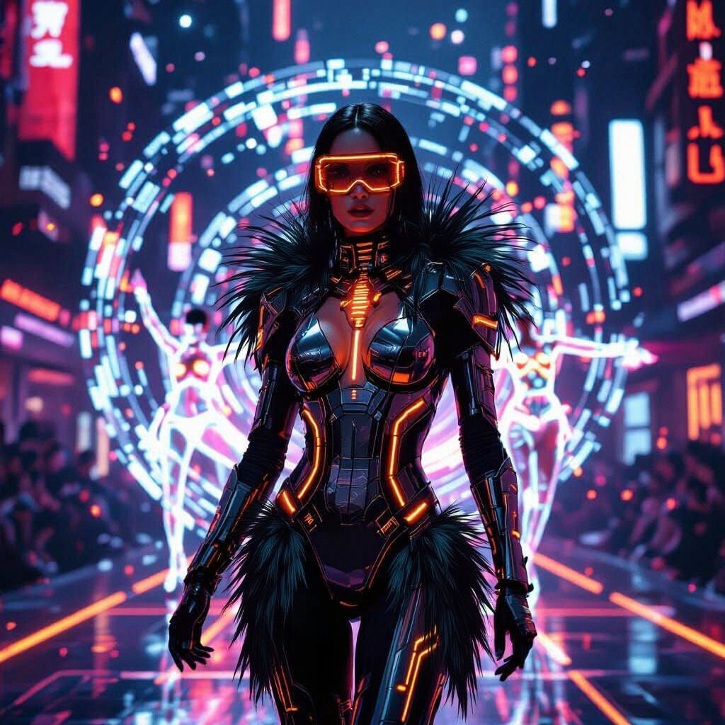 Futuristic Cyberpunk Performer on Neon Stage