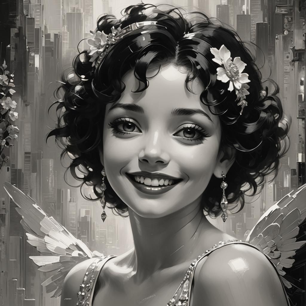 Monochrome Art Deco Betty Boop Close-Up