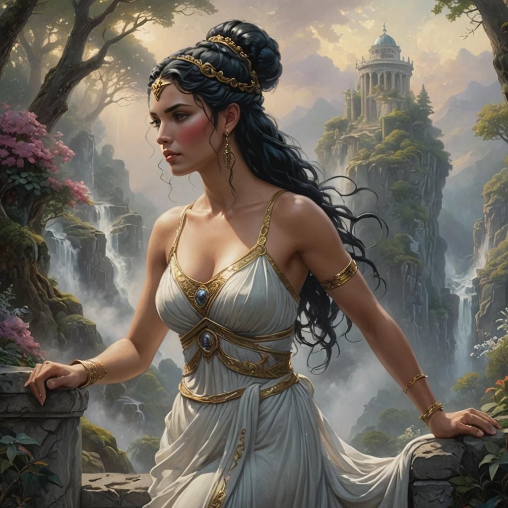 Elegant Warrior Goddess in Ethereal Fantasy Style