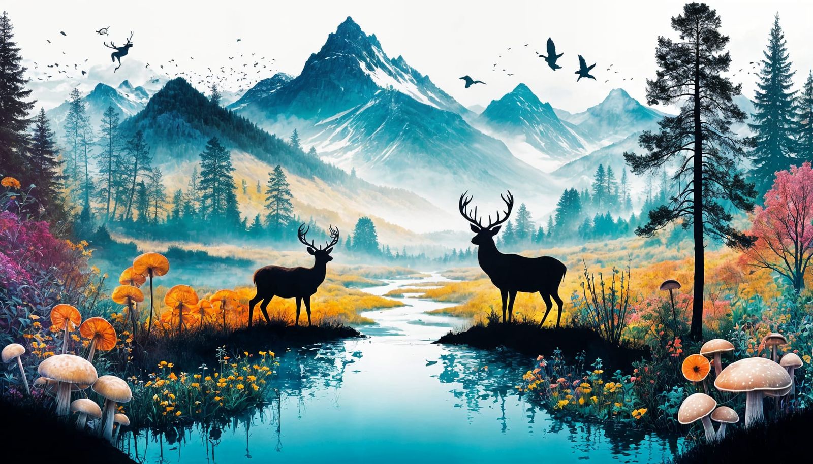 Multilayered River Landscape in Double Exposure Splash Art