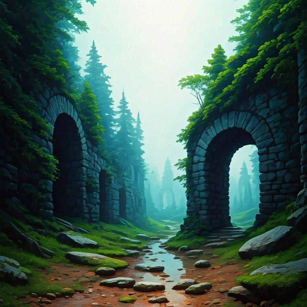 Mystical Ancient Landscape in Dreamlike Surrealist Style