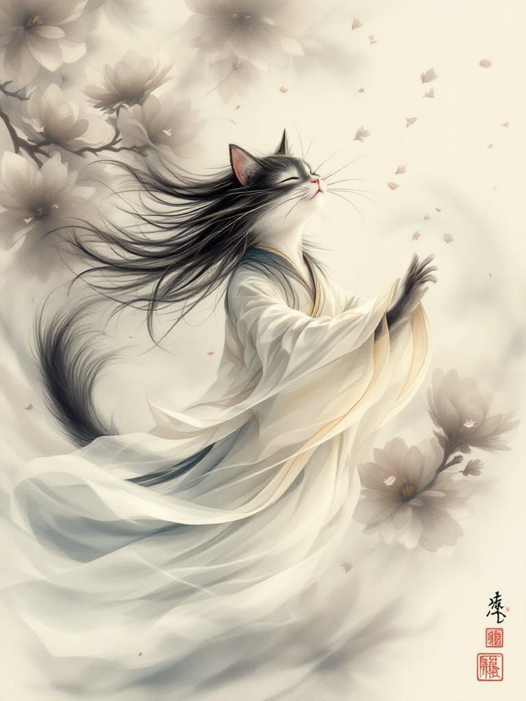 Serene Cat in Traditional Chinese Attire