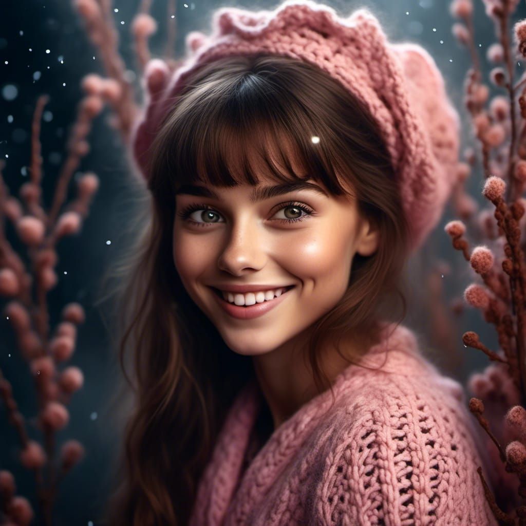 Smiling Woman in Pink Knit Dress Portrait