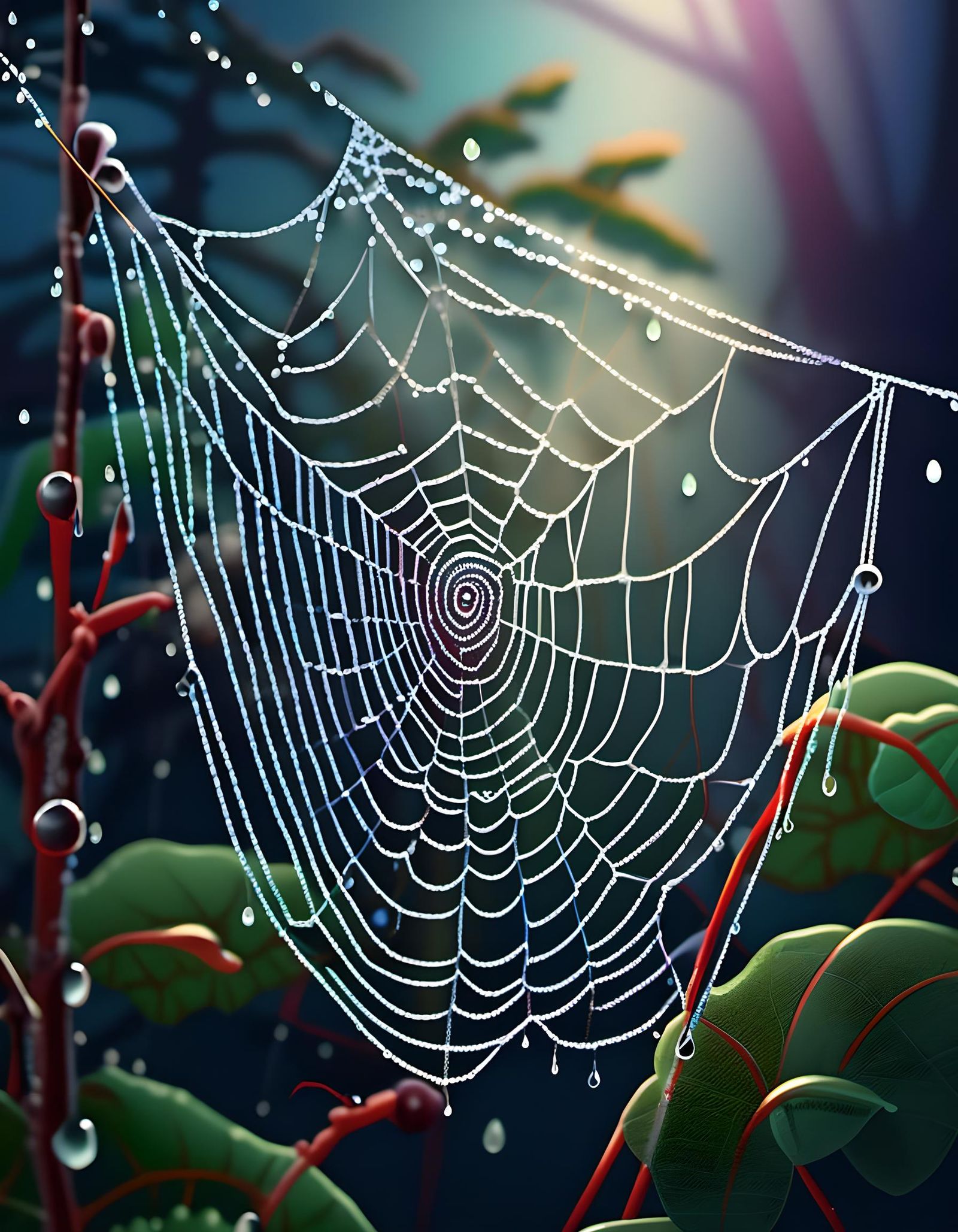 Intricate Spiderweb Digital Illustration in Dark Fantasy Sty...