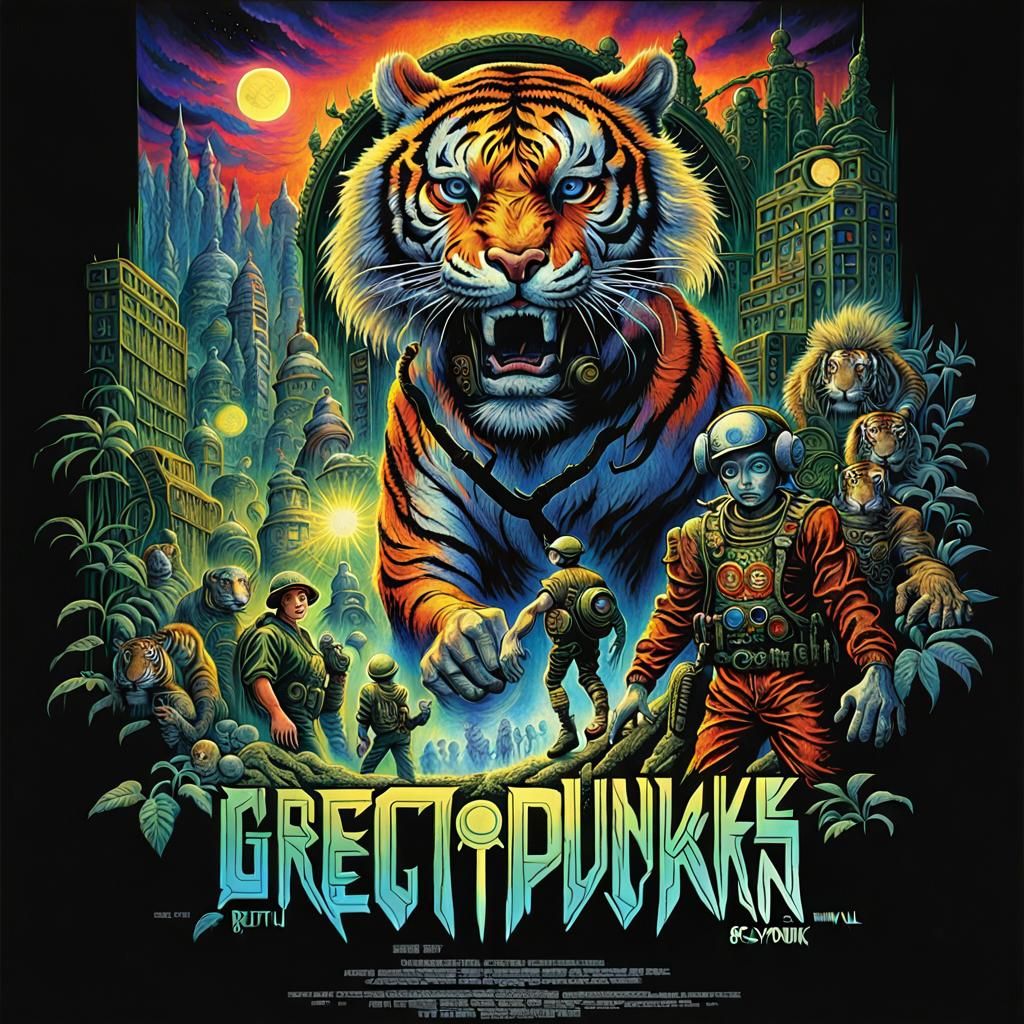 Biopunk Tiger in 80s Anime Style Poster