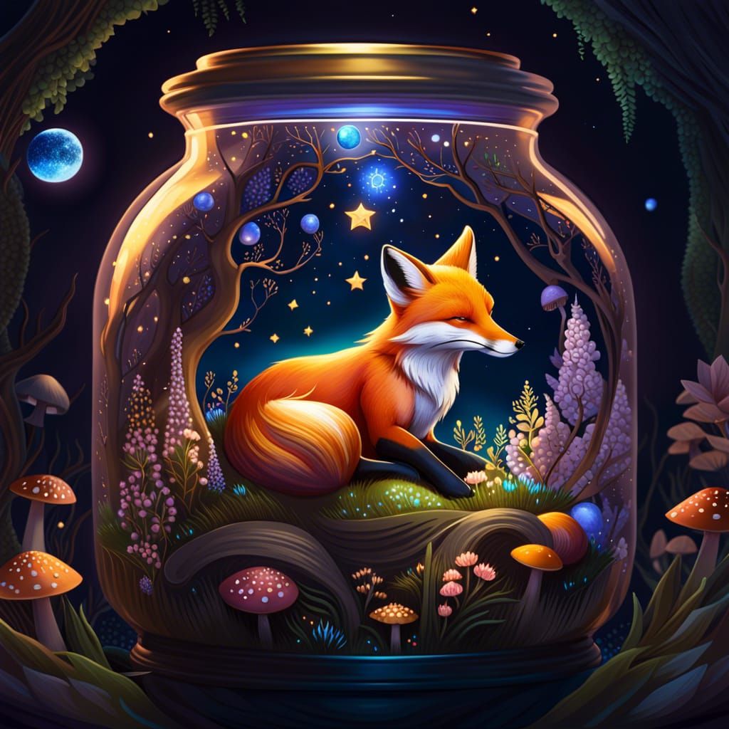 Fox in Jar: Fantasy Forest Pointillism