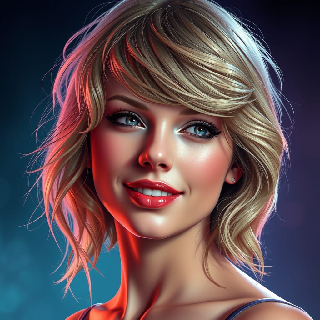 Elegant Pop Art Portrait of Taylor Swift in Vibrant, High-Co...