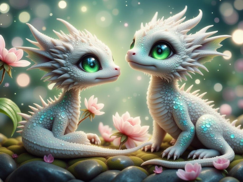 Magical Dragon Whispers to Cherry Blossom in Hyperrealism