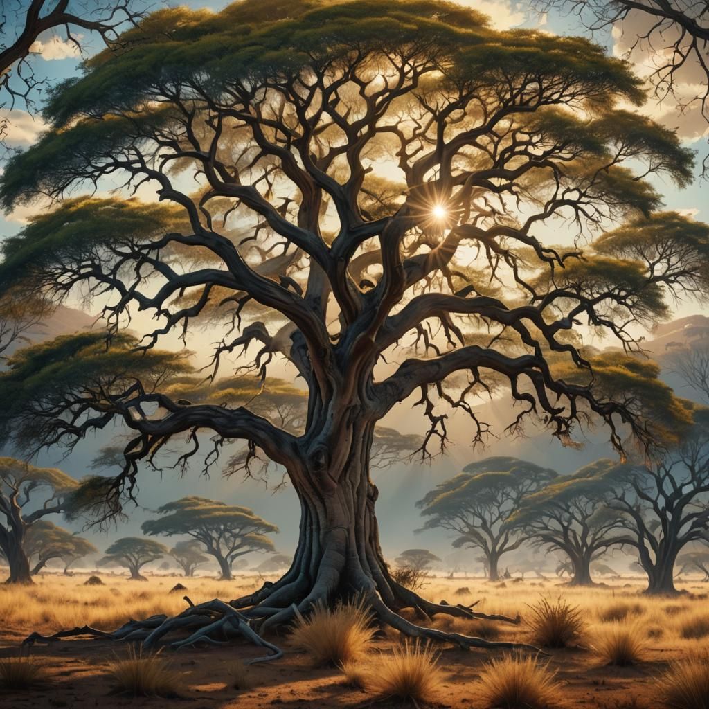 Savannah Acacia Tree in Renaissance Digital Painting