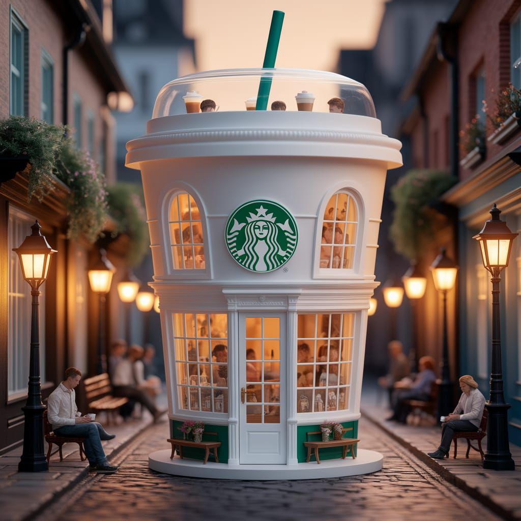Whimsical Miniature Starbucks Coffee Shop in 8K
