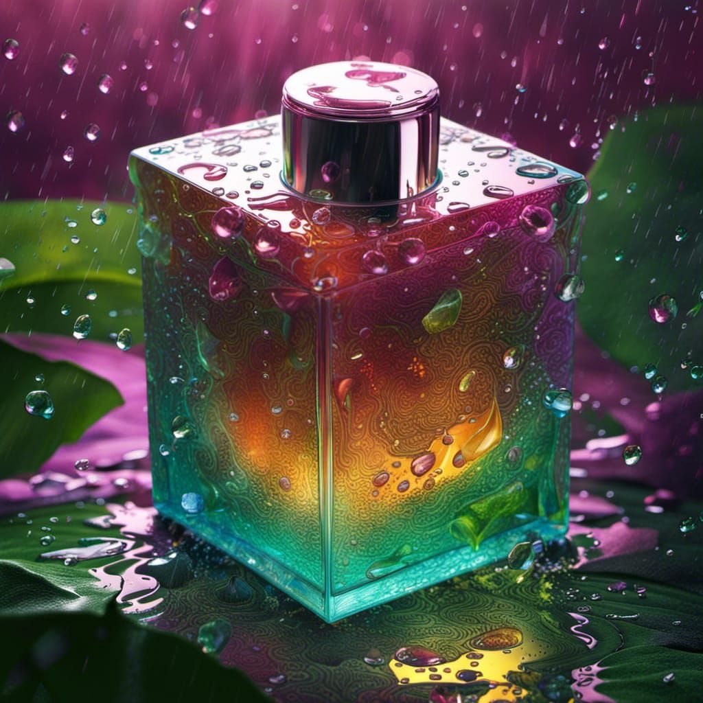 Perfume Bottle in Rainforest: Hyperrealistic Splash Art