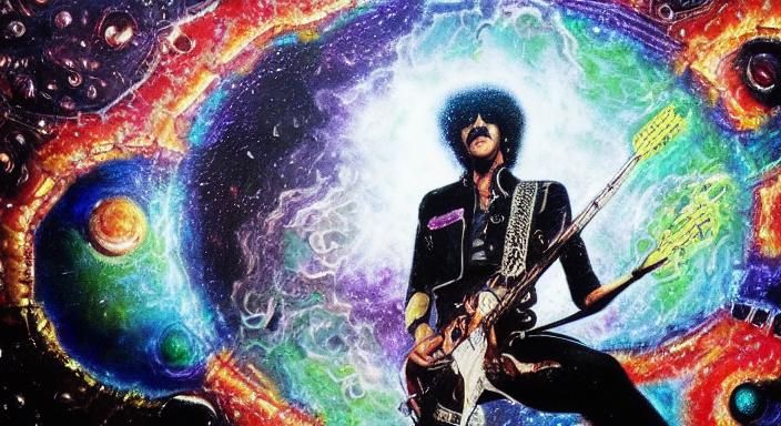 Phil Lynott Holographic Astral Illustration in Mixed Media