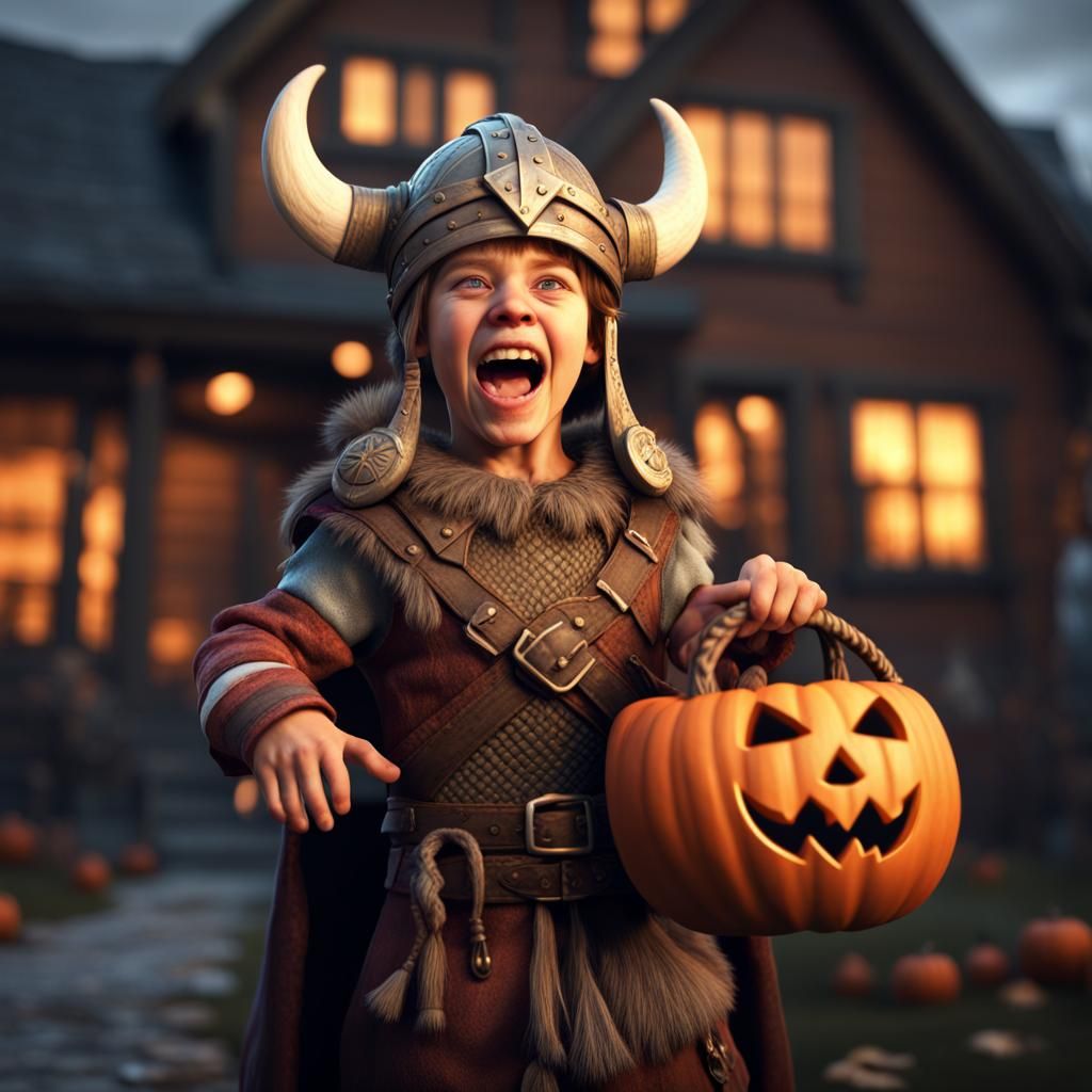 Viking Trick-or-Treater on Halloween Night