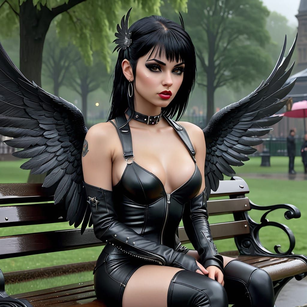 Dark Angel in the Rainy Park
